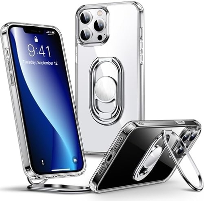Shields Up untuk iPhone 12 Pro Max Case dengan Stand, Phone Case Clear dengan Double Ring Holder [Adjustable &amp; Foldable]