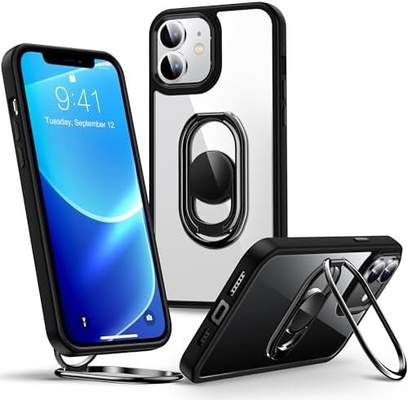 Shields Up untuk iPhone 12 Pro Max Case dengan Stand, Phone Case Clear dengan Double Ring Holder [Adjustable &amp; Foldable]