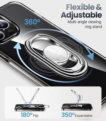 Shields Up untuk iPhone 12 Pro Max Case dengan Stand, Phone Case Clear dengan Double Ring Holder [Adjustable &amp; Foldable]