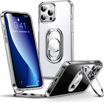Shields Up untuk iPhone 12 Pro Max Case dengan Stand, Phone Case Clear dengan Double Ring Holder [Adjustable &amp; Foldable]