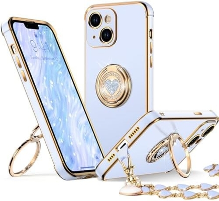 Kasus iPhone 12 Pro Max dengan Stand, Kasus Telepon dengan Double Ring Kickstand, Wanita Gadis Bling Kasus Pelindung Mewah Mendengar
