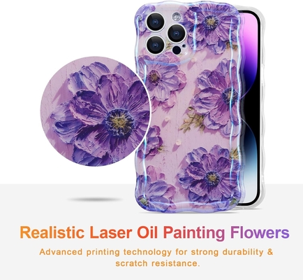 iPhone 12 Pro Max, warna-warni cetakan minyak retro laser gloss pola lucu bergelombang bergelombang tepi kasus ponsel yang indah