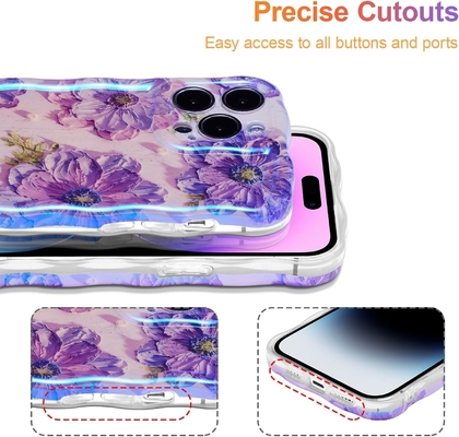 iPhone 12 Pro Max, warna-warni cetakan minyak retro laser gloss pola lucu bergelombang bergelombang tepi kasus ponsel yang indah