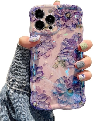 iPhone 12 Pro Max, warna-warni cetakan minyak retro laser gloss pola lucu bergelombang bergelombang tepi kasus ponsel yang indah