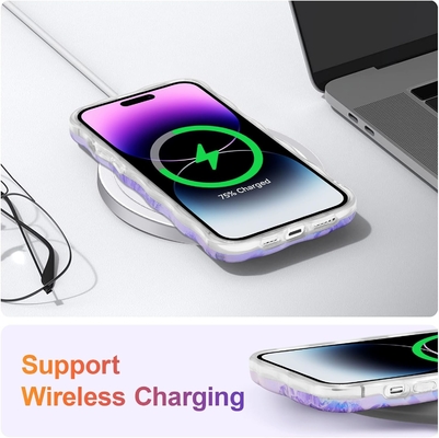 iPhone 12 Pro Max, warna-warni cetakan minyak retro laser gloss pola lucu bergelombang bergelombang tepi kasus ponsel yang indah