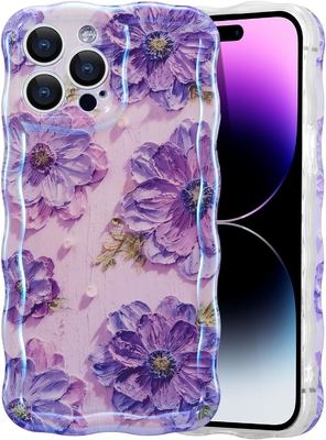 iPhone 12 Pro Max, warna-warni cetakan minyak retro laser gloss pola lucu bergelombang bergelombang tepi kasus ponsel yang indah