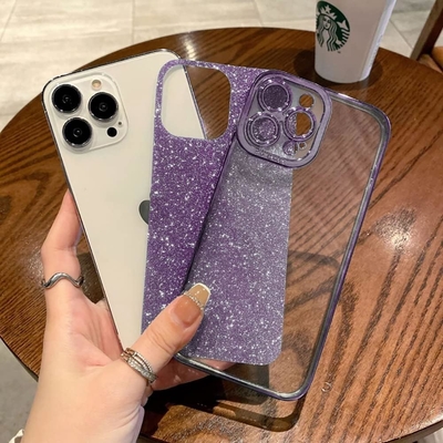Desain kasus transparan iPhone 12 Pro Max, terintegrasi glitter mewah kertas berkilau, pop dan indah