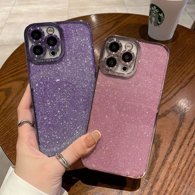 Desain kasus transparan iPhone 12 Pro Max, terintegrasi glitter mewah kertas berkilau, pop dan indah