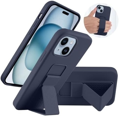 Kasus Kickstand Silikon Kompatibel dengan casing iPhone 11 ((6.1 in) Stand vertikal dan horisontal Hand Strap Metal Kickstand