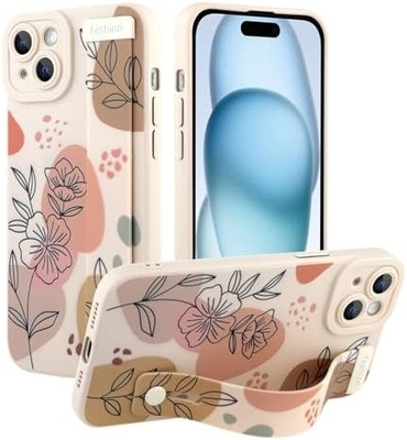 iPhone 12 Pro Max Kasus silikon dengan tali untuk Wanita Gadis Cute Bunga Bunga Pola Desain Adjustable Soft Wirstband