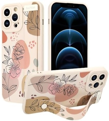 iPhone 12 Pro Max Kasus silikon dengan tali untuk Wanita Gadis Cute Bunga Bunga Pola Desain Adjustable Soft Wirstband