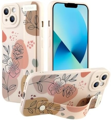 iPhone 12 Pro Max Kasus silikon dengan tali untuk Wanita Gadis Cute Bunga Bunga Pola Desain Adjustable Soft Wirstband