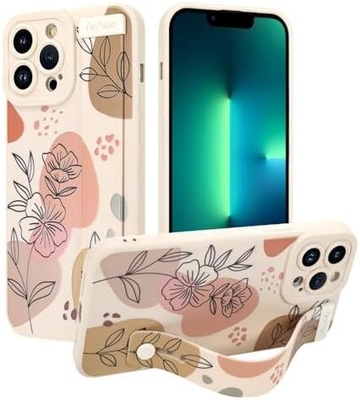 iPhone 12 Pro Max Kasus silikon dengan tali untuk Wanita Gadis Cute Bunga Bunga Pola Desain Adjustable Soft Wirstband