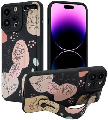 iPhone 12 Pro Max Kasus silikon dengan tali untuk Wanita Gadis Cute Bunga Bunga Pola Desain Adjustable Soft Wirstband