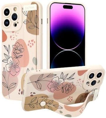 iPhone 12 Pro Max Kasus silikon dengan tali untuk Wanita Gadis Cute Bunga Bunga Pola Desain Adjustable Soft Wirstband