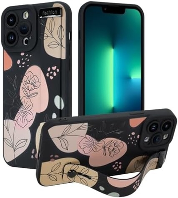 iPhone 12 Pro Max Kasus silikon dengan tali untuk Wanita Gadis Cute Bunga Bunga Pola Desain Adjustable Soft Wirstband