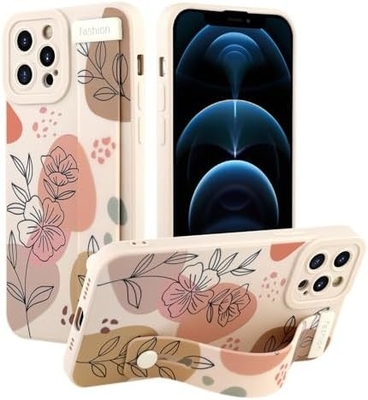 iPhone 12 Pro Max Kasus silikon dengan tali untuk Wanita Gadis Cute Bunga Bunga Pola Desain Adjustable Soft Wirstband