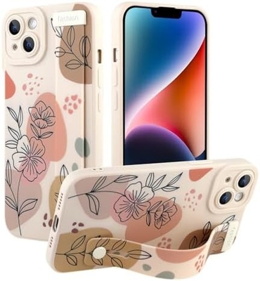 iPhone 12 Pro Max Kasus silikon dengan tali untuk Wanita Gadis Cute Bunga Bunga Pola Desain Adjustable Soft Wirstband
