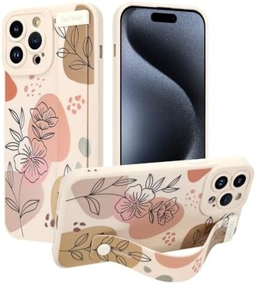 iPhone 12 Pro Max Kasus silikon dengan tali untuk Wanita Gadis Cute Bunga Bunga Pola Desain Adjustable Soft Wirstband