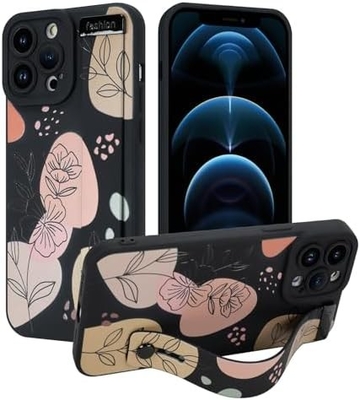 iPhone 12 Pro Max Kasus silikon dengan tali untuk Wanita Gadis Cute Bunga Bunga Pola Desain Adjustable Soft Wirstband