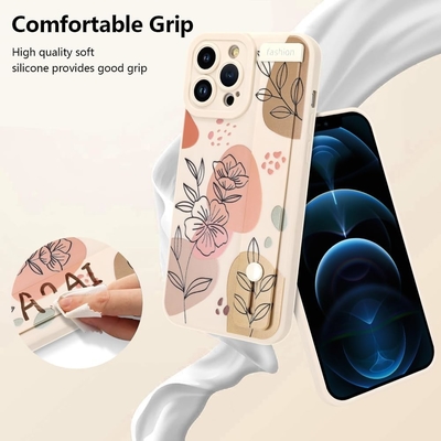 iPhone 12 Pro Max Kasus silikon dengan tali untuk Wanita Gadis Cute Bunga Bunga Pola Desain Adjustable Soft Wirstband