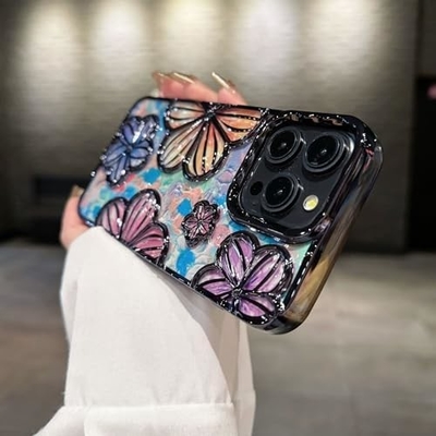 iPhone 12 Pro Max Case 6.7 Inch,Clear 3D Flower Phone Case for Women Girls Luxury Plating Floral Case Cover Estetika