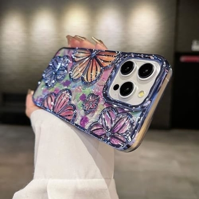 iPhone 12 Pro Max Case 6.7 Inch,Clear 3D Flower Phone Case for Women Girls Luxury Plating Floral Case Cover Estetika