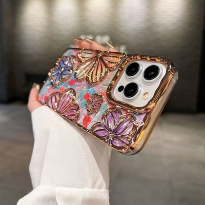 iPhone 12 Pro Max Case 6.7 Inch,Clear 3D Flower Phone Case for Women Girls Luxury Plating Floral Case Cover Estetika