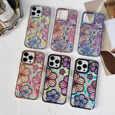 iPhone 12 Pro Max Case 6.7 Inch,Clear 3D Flower Phone Case for Women Girls Luxury Plating Floral Case Cover Estetika