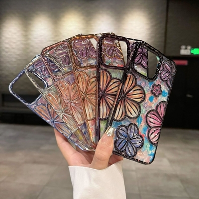 iPhone 12 Pro Max Case 6.7 Inch,Clear 3D Flower Phone Case for Women Girls Luxury Plating Floral Case Cover Estetika