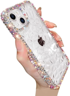 Deluxe Crystal Diamond Pattern Perlindungan Lensa Kamera Transparan Soft Shockproof Cover Phone Case (biru, iPhone 13 Pro