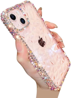 Deluxe Crystal Diamond Pattern Perlindungan Lensa Kamera Transparan Soft Shockproof Cover Phone Case (biru, iPhone 13 Pro