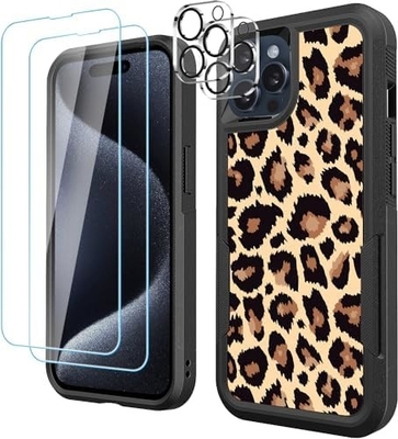 [5 dalam 1 untuk iPhone 15 Plus Case,dengan 2 Paket Screen Protector + 2 Paket Kamera Lens Protector,Heavy-Duty Tough Rugged