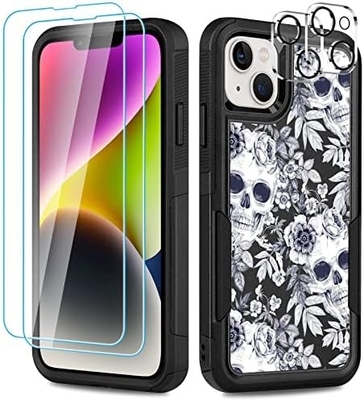 [5 dalam 1 untuk iPhone 15 Plus Case,dengan 2 Paket Screen Protector + 2 Paket Kamera Lens Protector,Heavy-Duty Tough Rugged