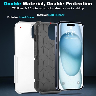 [5 dalam 1 untuk iPhone 15 Plus Case,dengan 2 Paket Screen Protector + 2 Paket Kamera Lens Protector,Heavy-Duty Tough Rugged