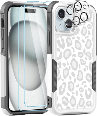 [5 dalam 1 untuk iPhone 15 Plus Case,dengan 2 Paket Screen Protector + 2 Paket Kamera Lens Protector,Heavy-Duty Tough Rugged