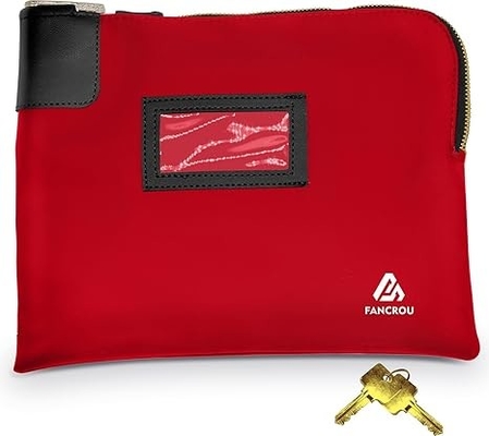 Waterproof Cash Bag dengan kunci dan 2 Kunci, Tas uang dengan Zipper, Tas keamanan untuk uang tunai, Bag Deposit Bank Money tahan lama, tas dokumen nilon, Coin Check Wallet Bag, tas uang tunai kecil, 11 x 9 Inch, Merah
