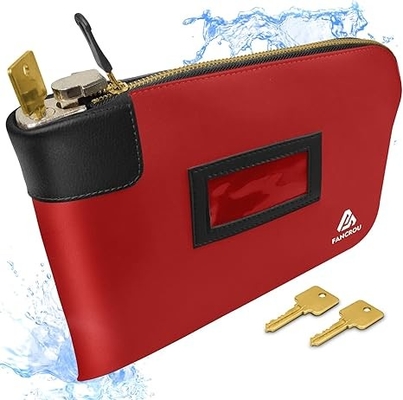 Waterproof Cash Bag dengan kunci dan 2 Kunci, Tas uang dengan Zipper, Tas keamanan untuk uang tunai, Bag Deposit Bank Money tahan lama, tas dokumen nilon, Coin Check Wallet Bag, tas uang tunai kecil, 11 x 9 Inch, Merah