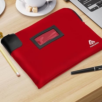 Waterproof Cash Bag dengan kunci dan 2 Kunci, Tas uang dengan Zipper, Tas keamanan untuk uang tunai, Bag Deposit Bank Money tahan lama, tas dokumen nilon, Coin Check Wallet Bag, tas uang tunai kecil, 11 x 9 Inch, Merah