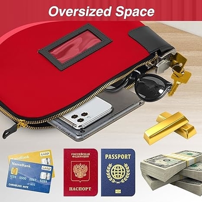 Waterproof Cash Bag dengan kunci dan 2 Kunci, Tas uang dengan Zipper, Tas keamanan untuk uang tunai, Bag Deposit Bank Money tahan lama, tas dokumen nilon, Coin Check Wallet Bag, tas uang tunai kecil, 11 x 9 Inch, Merah
