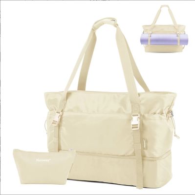 Tas ransel perjalanan wanita untuk perjalanan, tas tangan, tas ransel, dengan kompartemen sepatu dan kantong basah, tas tikar yoga, tas malam akhir pekan