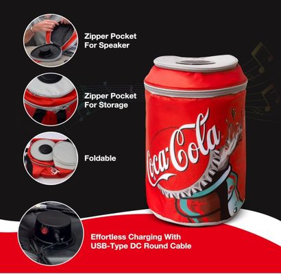 Coca Cola Can Shape Cooler Bag with Bluetooth Speaker, 5H Playtime, Adjustable Straps, Zippers, 5-Layer Insulated Fabric Keeps Food Fresh for 12 Hours, Perfect for Outdoor and Indoor BBQ Parties