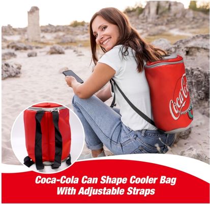 Coca Cola Can Shape Cooler Bag with Bluetooth Speaker, 5H Playtime, Adjustable Straps, Zippers, 5-Layer Insulated Fabric Keeps Food Fresh for 12 Hours, Perfect for Outdoor and Indoor BBQ Parties