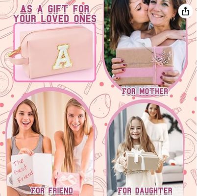 Tas Makeup Inisial yang Dipersonalisasi dengan Pegangan, Tas Kosmetik Preppy dengan Saku Ritsleting Dalam, untuk Anak Perempuan Usia 8 9 10 11 12 13 14 Tahun, Hadiah Kelulusan untuk Remaja Perempuan Wanita Guru