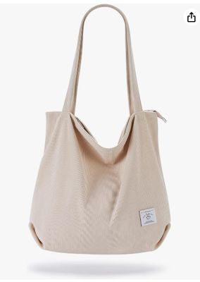 Tas Tote Corduroy Wanita KALIDI Ritsleting Tas Tangan Kasual Kapasitas Besar Tas Bahu dengan Saku