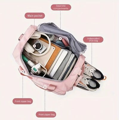 Versatile Women's Travel & Gym Bag - Chic Pink, Multi-Functional Organizer with Large Capacity, Adjustable Shoulder Strap, and Independent Shoe Compartment - Durable Polyester,, Zip Closure - Perfect