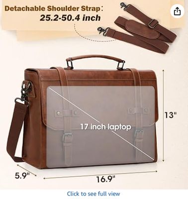 RAINSMORE Mens Messenger Bag 17 Inci Waterproof Vintage Kulit Laptop Kantong Laptop Besar Tas Satchel Tas Komputer Baju Baju untuk Kantor Perjalanan Bisnis College