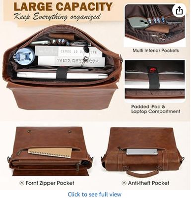 RAINSMORE Mens Messenger Bag 17 Inci Waterproof Vintage Kulit Laptop Kantong Laptop Besar Tas Satchel Tas Komputer Baju Baju untuk Kantor Perjalanan Bisnis College