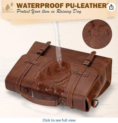 RAINSMORE Mens Messenger Bag 17 Inci Waterproof Vintage Kulit Laptop Kantong Laptop Besar Tas Satchel Tas Komputer Baju Baju untuk Kantor Perjalanan Bisnis College