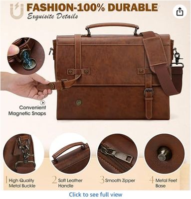 RAINSMORE Mens Messenger Bag 17 Inci Waterproof Vintage Kulit Laptop Kantong Laptop Besar Tas Satchel Tas Komputer Baju Baju untuk Kantor Perjalanan Bisnis College
